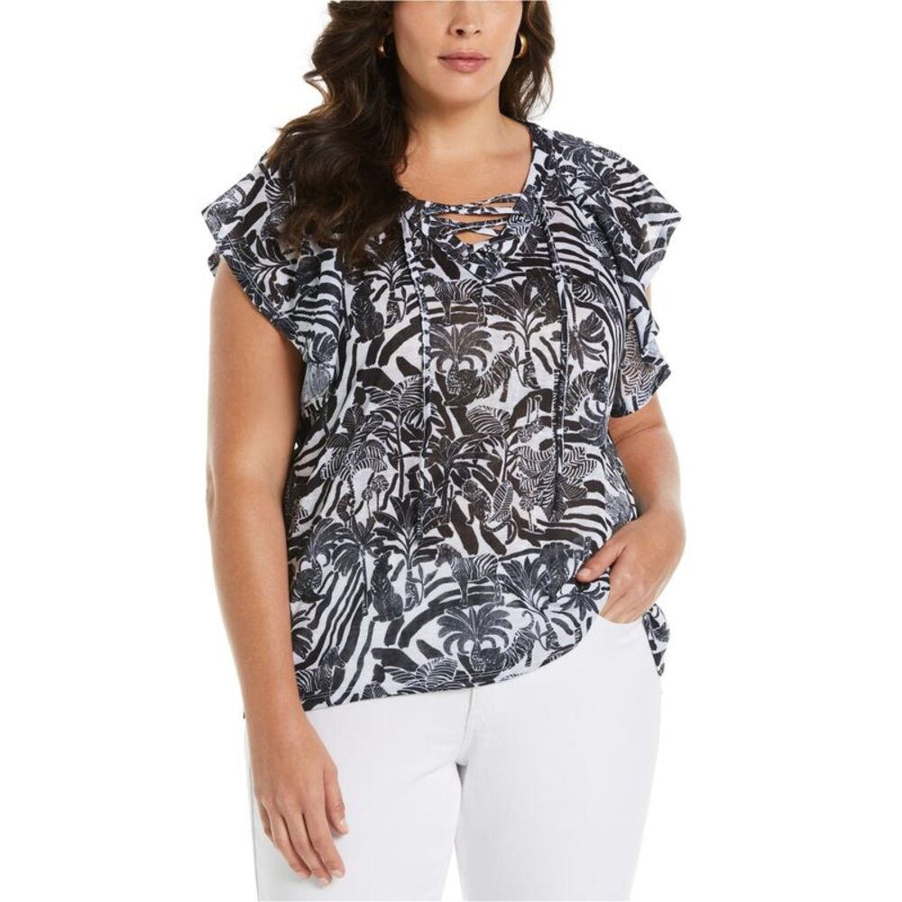 Ella Rafaella Womens Plus Size Flutter Sleeve Pullover Blouse, NWT
